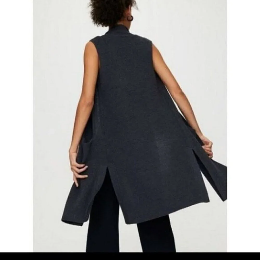 WILFRED Aritzia Olivie Long Merino Wool Cardigan Vest Heather Charcoal